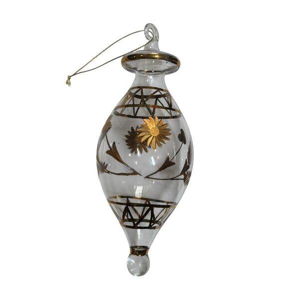 Egyptian Hand Blown Glass Finial Christmas Ornament Hand Painted Gold 7.5" Large - Picture 3 of 9